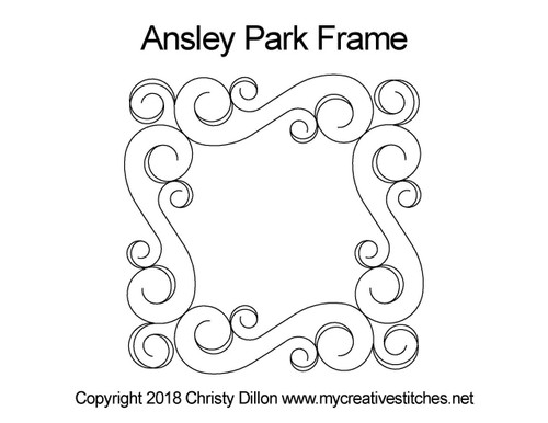 Ansley Park Frame Block, block specific, swirls, e2e, p2p, leaves, bees, pearls, cross hatching, flowers, feathers, sashings, feather triangles, computerized longarm pattern, modern, and traditional designs