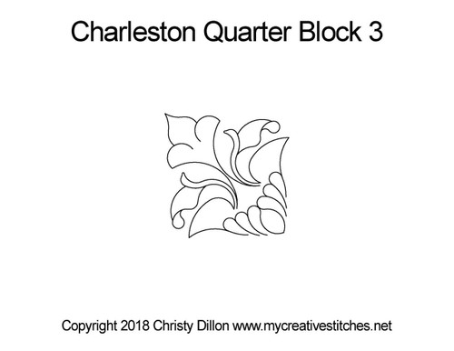 Charleston, Quarter Block 3, block specific, swirls, e2e, p2p, leaves, pearls, cross hatching, flowers, feathers, sashings, feather triangles, frames, border corners, p2p triangles, computerized longarm pattern, modern, and traditional designs, My Creative Stitches designs