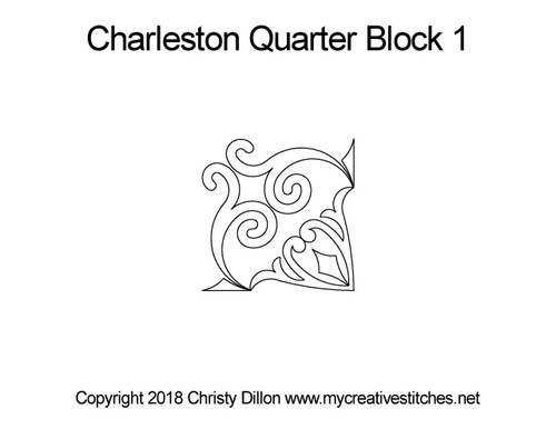 Charleston, Quarter Block 1, block specific, swirls, e2e, p2p, leaves, pearls, cross hatching, flowers, feathers, sashings, feather triangles, frames, border corners, p2p triangles, computerized longarm pattern, modern, and traditional designs, My Creative Stitches designs