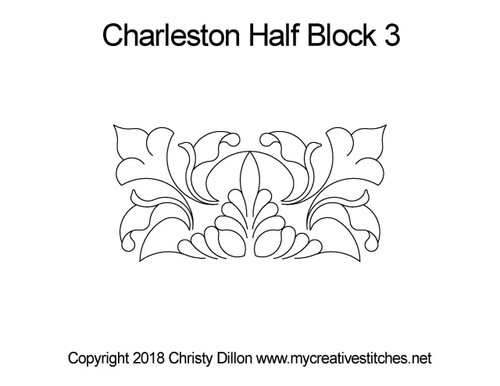 Charleston, Half Block 3, block specific, swirls, e2e, p2p, leaves, pearls, cross hatching, flowers, feathers, sashings, feather triangles, frames, border corners, p2p triangles, computerized longarm pattern, modern, and traditional designs, My Creative Stitches designs