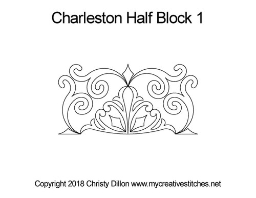 Charleston, Half Block 1, block specific, swirls, e2e, p2p, leaves, pearls, cross hatching, flowers, feathers, sashings, feather triangles, frames, border corners, p2p triangles, computerized longarm pattern, modern, and traditional designs, My Creative Stitches designs
