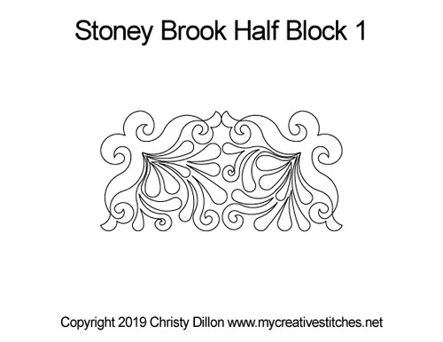 Stoney Brook, Half Block 1, feathers, pearls, swirls, leaves, 2019 mystery set, p2p patterns computerized longarm pattern.