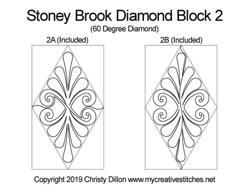 Stoney Brook, 60 Degree Diamond, Block 2, feathers, pearls, swirls, leaves, 2019 mystery set, p2p patterns computerized longarm pattern.