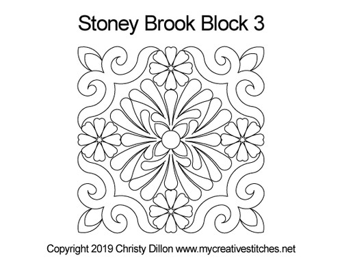 Stoney Brook, Block 3, feathers, pearls, swirls, leaves, 2019 mystery set, p2p patterns computerized longarm pattern.