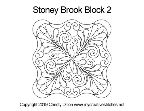 Stoney Brook, Block 2, feathers, pearls, swirls, leaves, 2019 mystery set, p2p patterns computerized longarm pattern.