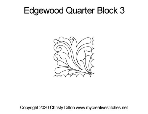 Edgewood Quarter Block 3, block specific, swirls, e2e, p2p, leaves, pearls, flowers, feathers, sashings, feather triangles, border corners, p2p triangles, computerized longarm pattern, modern, and traditional designs, continuous design patterns, My Creative Stitches designs