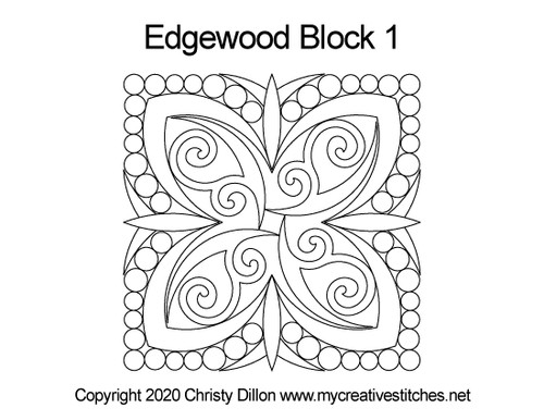 Edgewood, Block 1, block specific, swirls, e2e, p2p, leaves, pearls, flowers, feathers, sashings, feather triangles, border corners, p2p triangles, computerized longarm pattern, modern, and traditional designs, continuous design patterns, My Creative Stitches designs