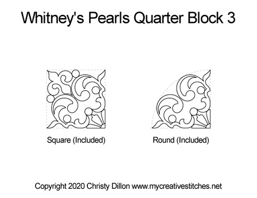 Whitney's Pearls, Quarter Block 3, hearts, block specific, feathers, leaves, swirls, flowers, p2p, e2e, computerized longarm pattern