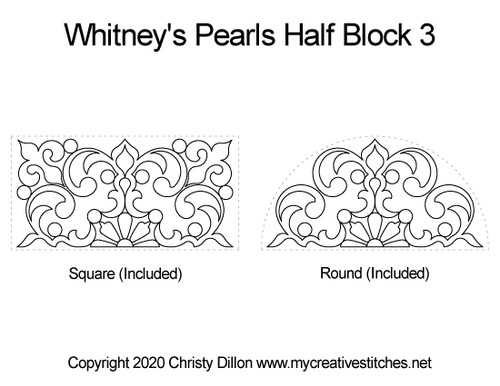 Whitney's Pearls, Half Block 3, hearts, block specific, feathers, leaves, swirls, flowers, p2p, e2e, computerized longarm pattern