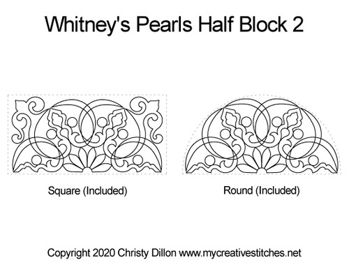 Whitney's Pearls, Half Block 2, hearts, block specific, feathers, leaves, swirls, flowers, p2p, e2e, computerized longarm pattern