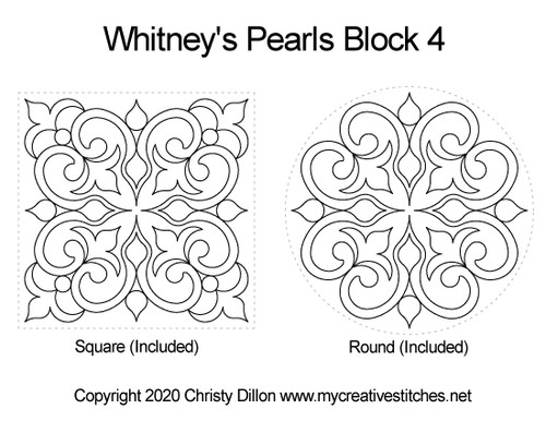 Whitney's Pearls, Block 4, hearts, block specific, feathers, leaves, swirls, flowers, p2p, e2e, computerized longarm pattern