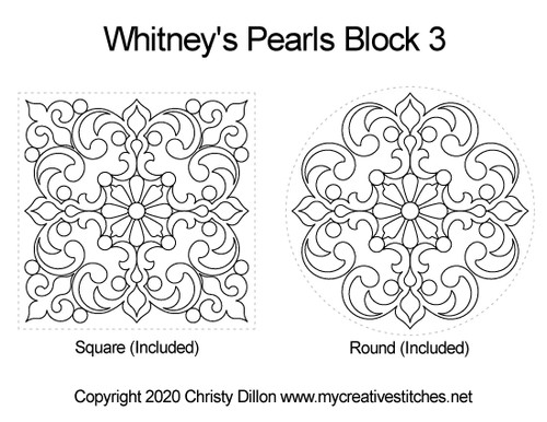 Whitney's Pearls, Block 3, hearts, block specific, feathers, leaves, swirls, flowers, p2p, e2e, computerized longarm pattern