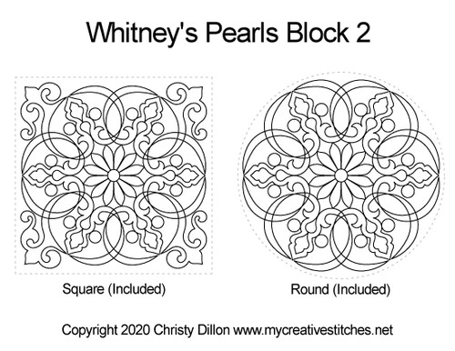 Whitney's Pearls, Block 2, hearts, block specific, feathers, leaves, swirls, flowers, p2p, e2e, computerized longarm pattern