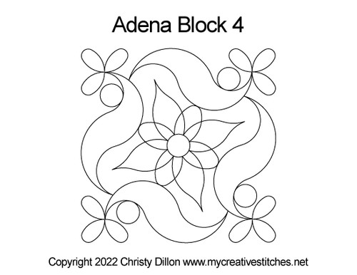 Adena, Block 4, block specific, swirls, e2e, p2p, flowers, feathers, pearls, computerized longarm pattern