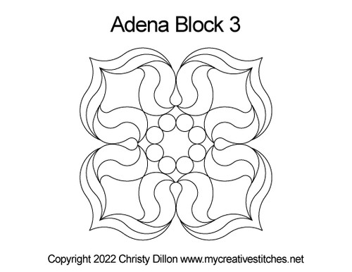 Adena, Block 3, block specific, swirls, e2e, p2p, flowers, feathers, pearls, computerized longarm pattern