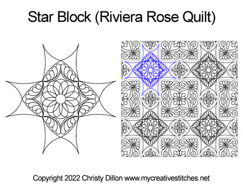 Riviera Rose star block digital quilting pattern long-arm