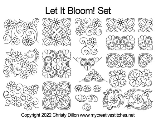 Let it bloom full set digital long arm patterns flowers swirls