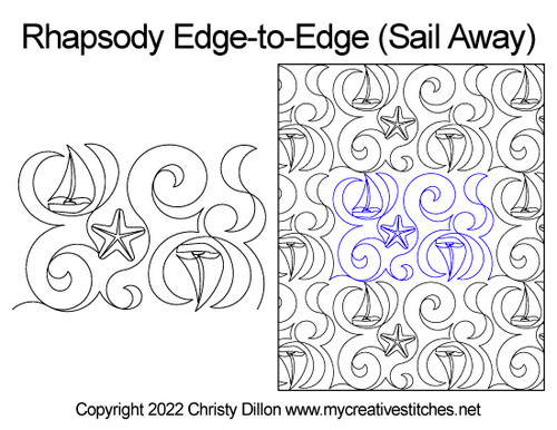 Rhapsody Edge-to-Edge Sail Away digital long-arm sailboat star fish