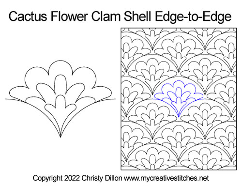 cactus flower quick stitching clam shell digital pantograph edge-to-edge