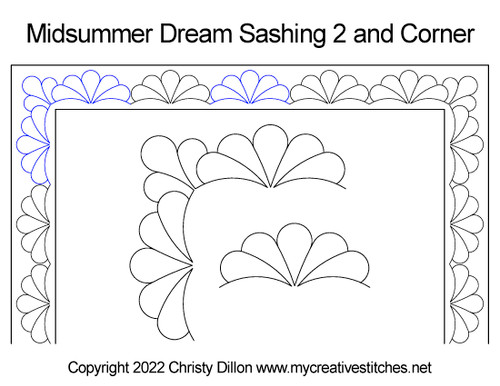 Midsummer dream feather sashing and corner digital long-arm patterns