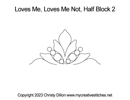 Loves Me, Loves Me Not, Half Block 2, block specific, swirls, e2e, p2p, leaves, pearls, flowers, feathers, sashings, feather triangles, border corners, p2p triangles, computerized longarm pattern, modern, and traditional designs, continuous design patterns, My Creative Stitches designs