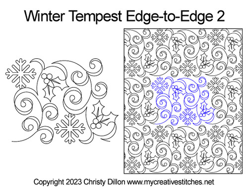 snowflake, winter, seasonal, Christmas, holly, swirls digital long-arm pantograph edge-to-edge