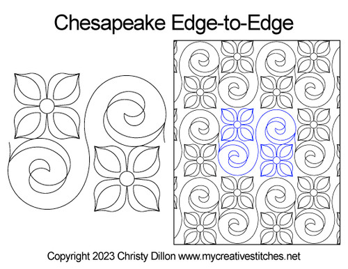 four petal flower, geometric flower, large swirl, simple, quick and easy digital edge-to-edge pantograph for long-arm