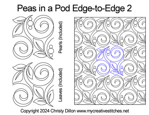 Peas in a Pod Edge-to-Edge 2, Swirls, leaves, pearls, quick and easy, easy to use digital edge-to-edge pantograph for long-arm computerized quilting, Peas in a Pod Edge-to-Edge 2