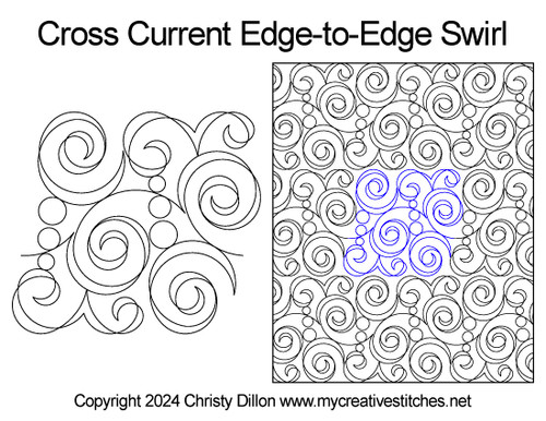 Cross Current Edge-to-Edge Swirl, swirls, pearls, pebbles, quick and easy, neutral, digital patterns for computerized long-arms Cross Current Edge-to-Edge Swirl pattern