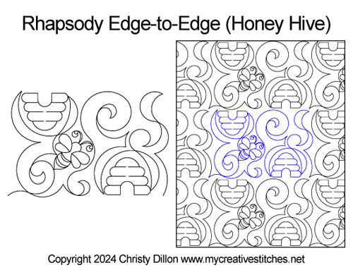 Honey bee, swirls, beehive, quick and easy, digital pantograph for computerized long-arms