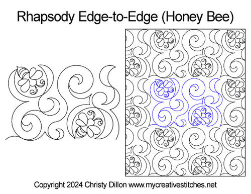 honey bee, swirls, quick and easy, digital pantograph for computerized long-arms