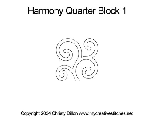 Harmony Quarter Block 1, Curls, swirls digital quarter block pattern for all computerized long-arms