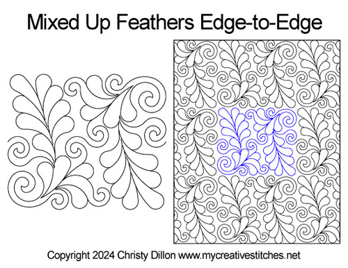 Mixed Up Feathers Edge-to-Edge Feathers, swirls, non-directional, easy to use digital pantograph for computerized long-arm quilting machines