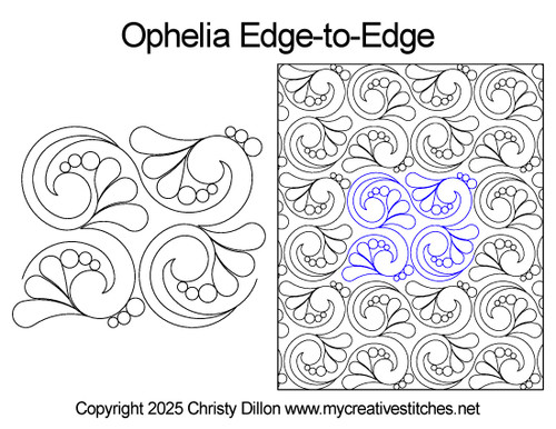 Ophelia Edge-to-Edge, Feathers, swirls, pebbles, pearls, quick and easy, flowing Ophelia Edge-to-Edge, Feathers, swirls, pebbles, pearls, quick and easy, flowing