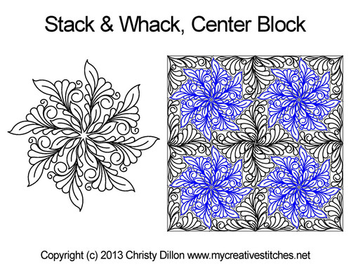 Stack and Whack Center Block, feathers, swirls, leaves, computerized longarm pattern.