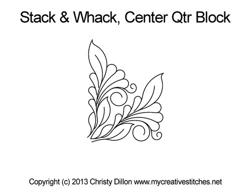 Stack And Whack Center Quarter Block, feathers, swirls, leaves, computerized longarm pattern