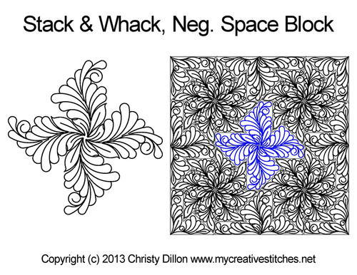 Stack And Whack Negative Space Block, feathers, swirls, leaves, computerized longarm pattern