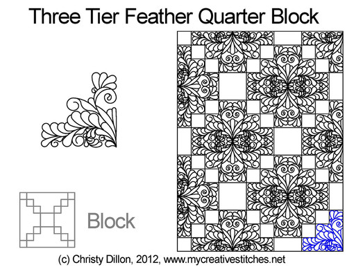 Three tier feather quarter block quilt designs