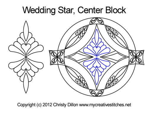 Wedding Star, Center Block, hearts, block specific, feathers, leaves, swirls, wedding star, computerized longarm pattern