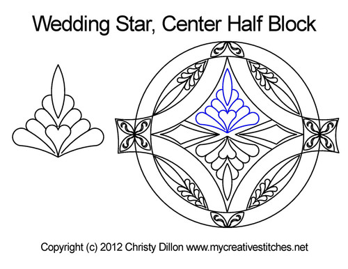 Wedding Star Center, Half Block, hearts, block specific, feathers, leaves, swirls, wedding star, computerized longarm pattern
