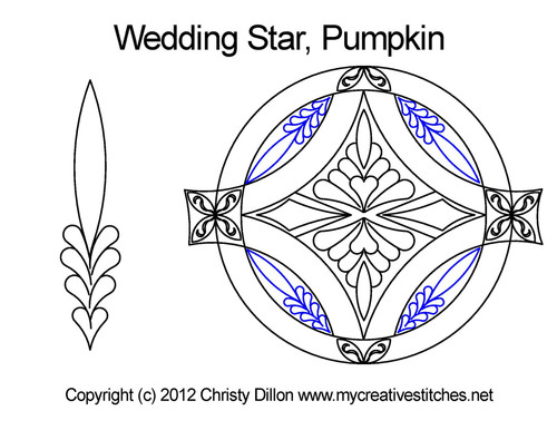 Wedding Star, Pumpkin Block, hearts, block specific, feathers, leaves, swirls, wedding star, computerized longarm pattern