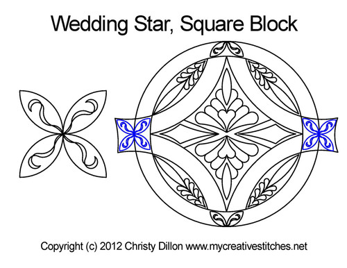 Wedding Star, Square Block, hearts, block specific, feathers, leaves, swirls, wedding star, computerized longarm pattern