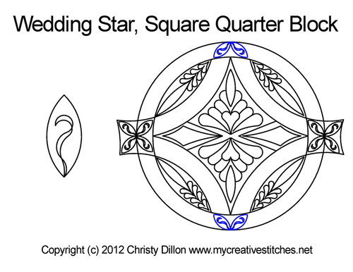 Wedding Star, Square Quarter Block, hearts, block specific, feathers, leaves, swirls, flowers, p2p, e2e, computerized longarm pattern