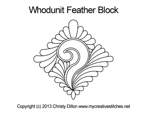 Whodunit Feather Block, block specific, feathers, swirls, computerized longarm pattern