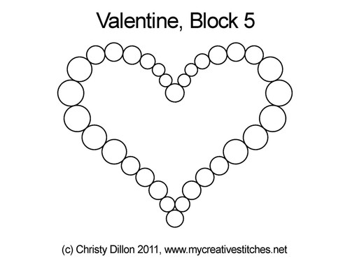 Valentine Block 5, Hearts, block specific, feathers, pearls, leaves, swirls, Teddy Bear, computerized longarm pattern
