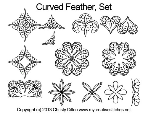Curved Feather Set digitized quilting designs