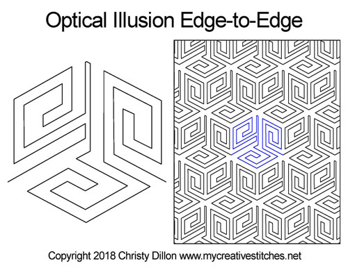 Computerized Quilting Pattern Optical Illusion Edge-to-Edge