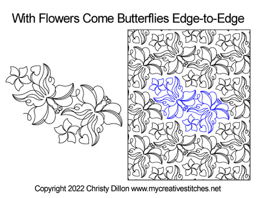 Computerized Quilting Pattern With Flowers Come Butterflies Edge-to-Edge