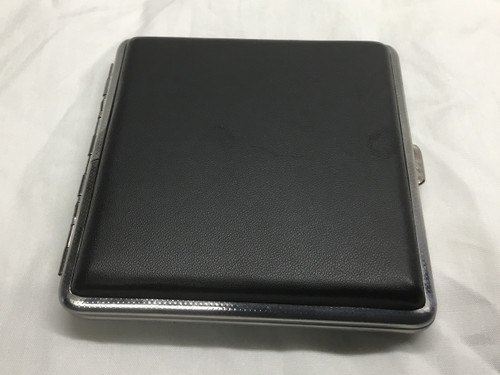 Stainless steel + BLACK Faux Leather Cigarette Case Holder Pocket Box - 8104