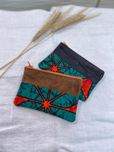 Coin Purse | Orange, Turquoise Flower | Leather | 3"x 5" | Handmade in Kenya